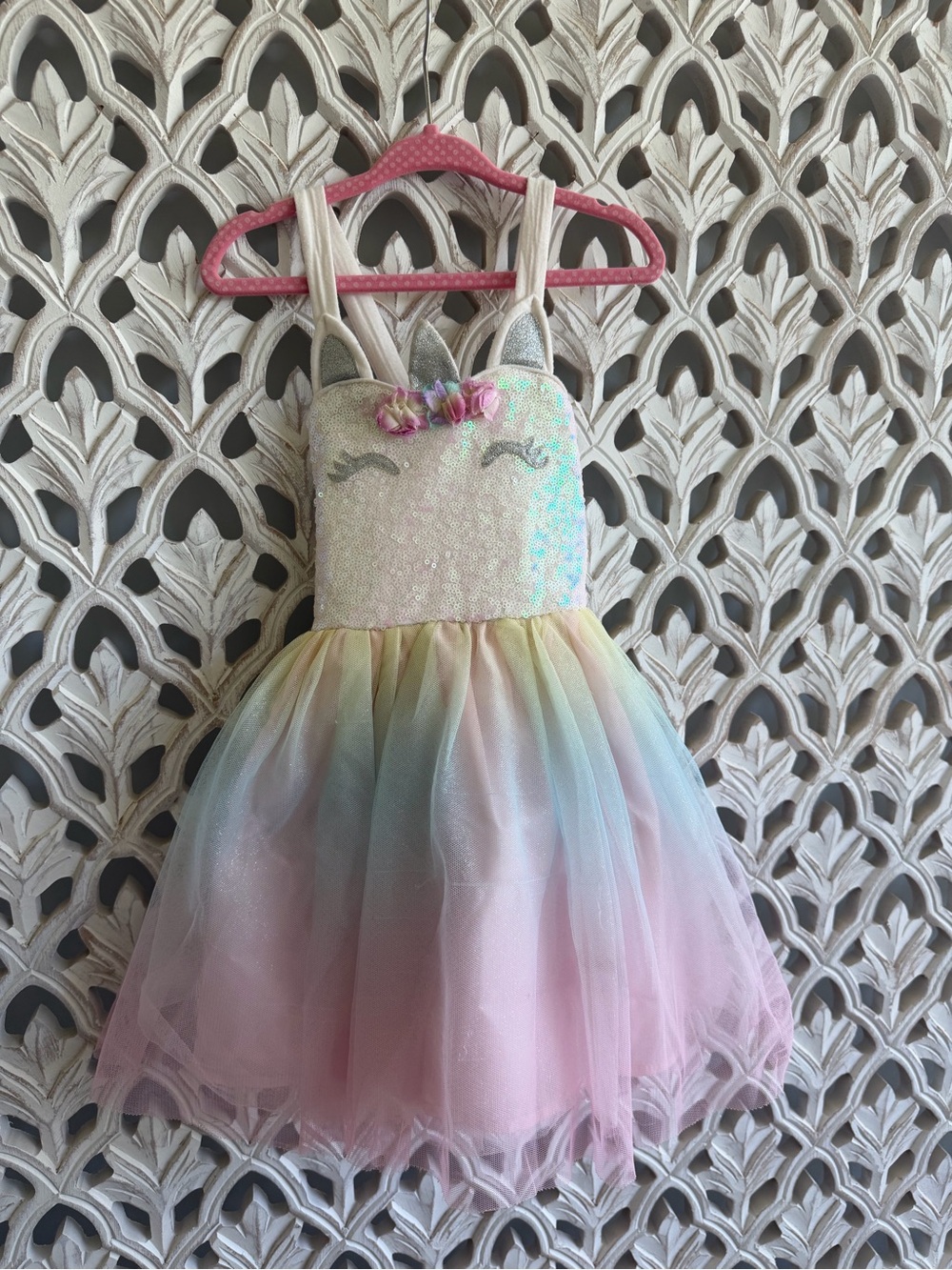 Unicorn Sequin Rainbow Tulle Dress, 3T